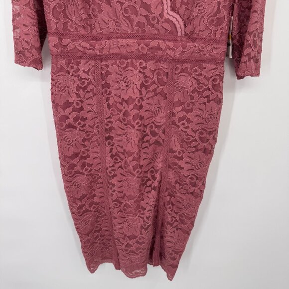 Talia Sodi Mauve Lace 3/4 Sleeve Midi Dress V-Neck size Medium New $89 - Picture 6 of 15